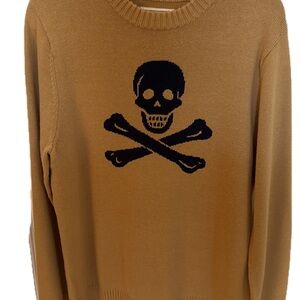Tan and Black Crewneck Sweater with Skull Design